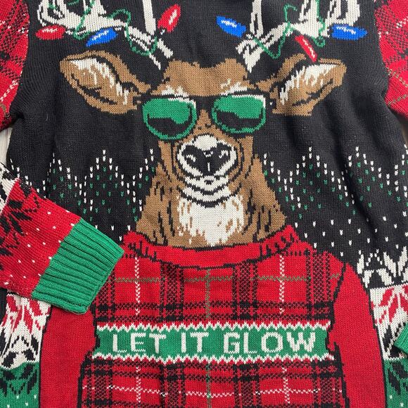 Ugly Holiday Sweater Let It Glow Reindeer Christmas Sweater Size Large - Picture 5 of 9